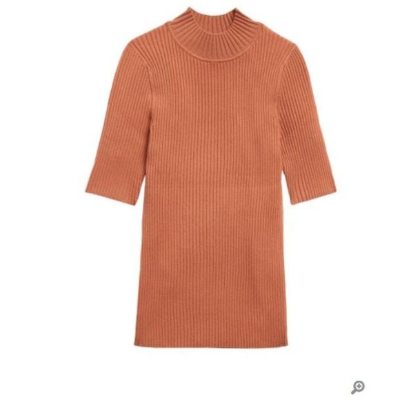 Ribbed Mock-Neck Sweater Top in Terracotta Pink - Picture 1 of 2